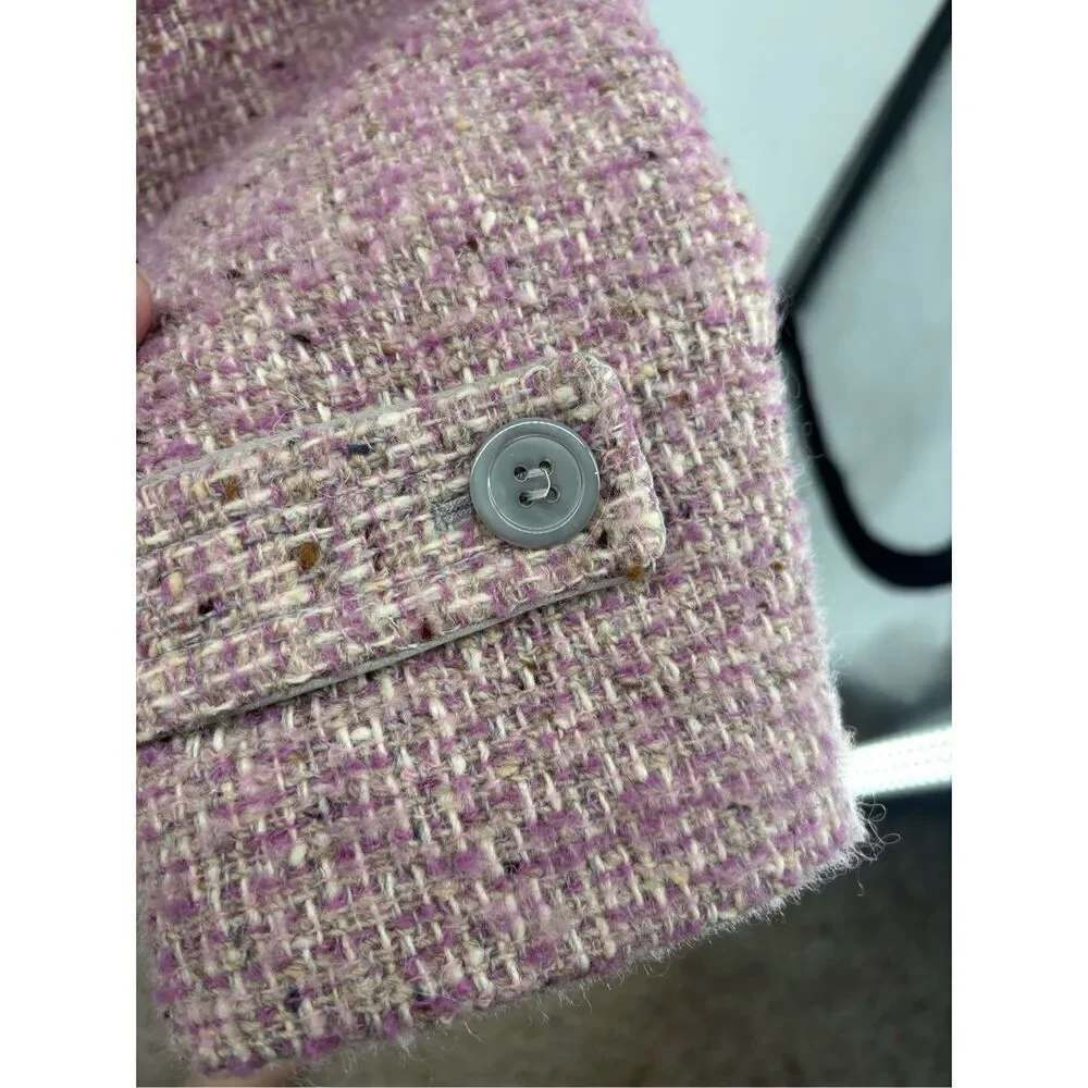 Coach Signature Pink Bouclé Wool Mohair Blend Double Breasted Coat Size 10